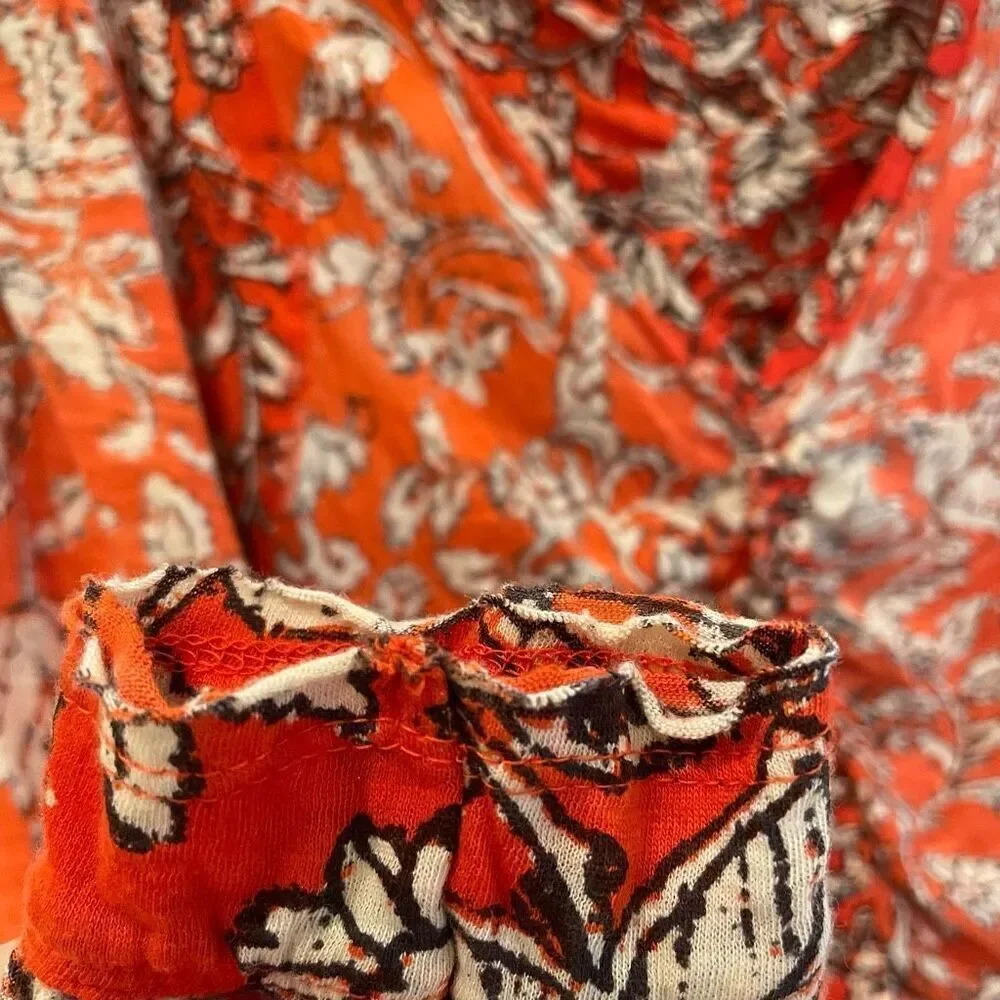 Free People Say The Word Orange Ruby Red Bohemian Peasant Floral Blouse Size Sma